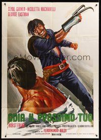 7h104 HATE THY NEIGHBOR Italian 1p '68 spaghetti western artwork of cowboy with claw by P. Franco!