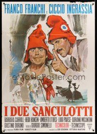 7h108 I DUE SANCULOTTI Italian 1p '66 art of Franco Franchi! & Ciccio Ingrassia by Angelo Cesselon!