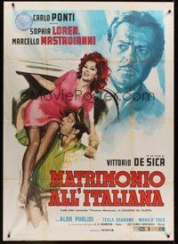 7h123 MARRIAGE ITALIAN STYLE Italian 1p '64 de Sica, sexy Loren, Mastroianni, art by Crovato!