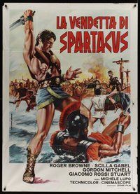 7h143 REVENGE OF SPARTACUS Italian 1p R70s art of Roger Browne in the title role by Aller!