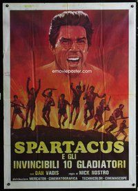 7h149 SPARTACUS & THE TEN GLADIATORS Italian 1p R80s art of Dan Vadis & his men attacking by Aller!