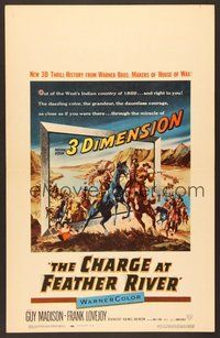 7h194 CHARGE AT FEATHER RIVER WC '53 great 3-D artwork of Guy Madison fighting Native Americans!