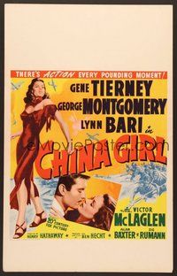7h197 CHINA GIRL WC '42 sexiest art of Gene Tierney, George Montgomery, Lynn Bari, Ben Hecht