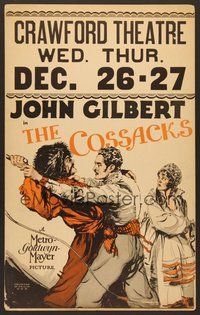 7h203 COSSACKS WC '28 great art of John Gilbert defending Renee Adoree from Russian brute!