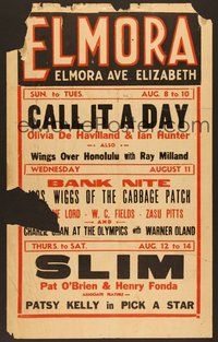 7h212 ELMORA THEATRE local theatre WC '37 Call It a Day, Bank Nite, Slim!