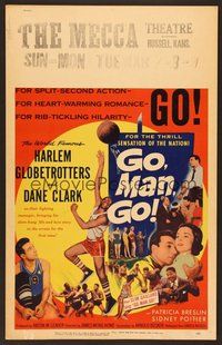 7h223 GO MAN GO WC '54 Dane Clark in Harlem Globetrotters basketball biography!