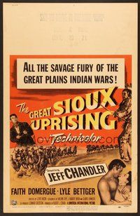 7h229 GREAT SIOUX UPRISING WC '53 Jeff Chandler, & Faith Domergue, savage fury of Indian wars!