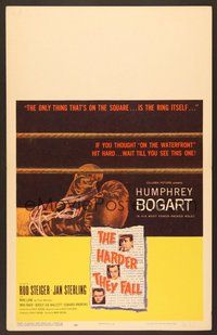 7h232 HARDER THEY FALL WC '56 Humphrey Bogart, Rod Steiger, cool boxing glove artwork!