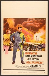 7h235 HELLFIGHTERS WC '69 John Wayne as fireman Red Adair, Katharine Ross, art of blazing inferno!