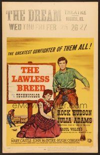7h257 LAWLESS BREED WC '53 cowboy Rock Hudson with gun & sexy Julie Adams!