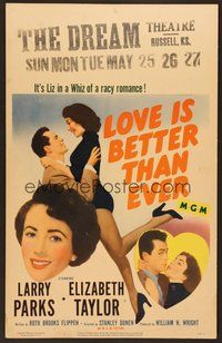 7h267 LOVE IS BETTER THAN EVER WC '52 Larry Parks & images of sexy Elizabeth Taylor!