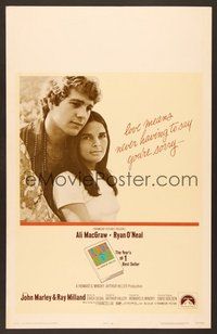 7h268 LOVE STORY WC '70 great romantic close up of Ali MacGraw & Ryan O'Neal!