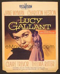 7h270 LUCY GALLANT WC '55 art of Jane Wyman, plus full-length kissing Charlton Heston!