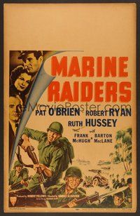 7h276 MARINE RAIDERS WC '44 artwork of Pat O'Brien & Robert Ryan with rifles & bayonets!