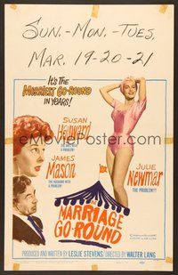 7h278 MARRIAGE-GO-ROUND WC '60 Julie Newmar wants to borrow Susan Hayward's husband James Mason!