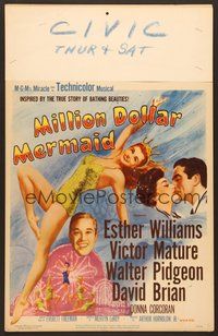 7h282 MILLION DOLLAR MERMAID WC '52 art of sexy swimmer Esther Williams in swimsuit & crown!