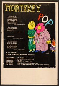 7h287 MONTEREY POP WC '68 D.A. Pennebaker, rock & roll, different Tomi Ungerer flower art!