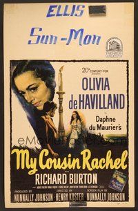 7h289 MY COUSIN RACHEL WC '53 artwork of pretty Olivia de Havilland & Richard Burton!