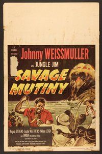 7h316 SAVAGE MUTINY WC '53 art of Johnny Weissmuller as Jungle Jim in knife fight!