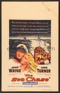7h317 SEA CHASE WC '55 great seafaring artwork of John Wayne & Lana Turner!