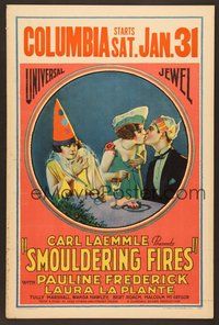 7h326 SMOULDERING FIRES WC '25 stone litho of Pauline Frederick & Laura La Plante in costumes!