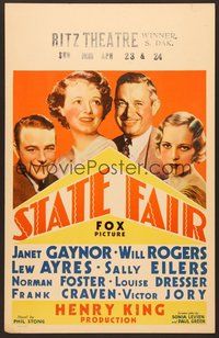 7h330 STATE FAIR WC '33 portrait of Will Rogers, Janet Gaynor, Lew Ayres & Sally Eilers!
