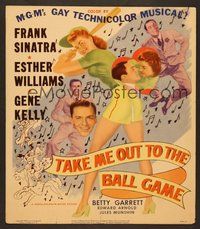 7h338 TAKE ME OUT TO THE BALL GAME WC '49 Frank Sinatra, Esther Williams, Gene Kelly, baseball!