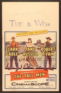 7h339 TALL MEN WC '55 full-length art of Clark Gable, sexy Jane Russell showing leg, Robert Ryan!