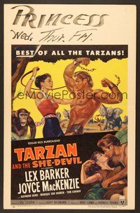 7h341 TARZAN & THE SHE-DEVIL WC '53 sexy Joyce MacKenzie swings whip at barechested Lex Barker!