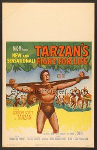 7h342 TARZAN'S FIGHT FOR LIFE WC '58 close up art of Gordon Scott bound with arms outstretched!