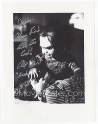 7j197 ALEX VINCENT signed 8.5x11 REPRO still '90s as Andy with evil Chucky doll from Child's Play!