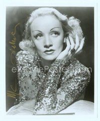 7j229 MARLENE DIETRICH signed 8x10 REPRO still '70s head & shoulders portrait in sequined outfit!