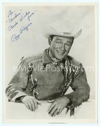 7j239 ROY ROGERS signed 8x10 REPRO still '70s standing behind a rail in cool cowboy outfit!