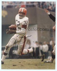 7j220 JIM BROWN signed color 8x10 REPRO still '90s full-length in Browns uniform playing football!