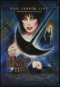 7j103 ELVIRA'S HAUNTED HILLS signed 1sh '01 by Elvira, cool sexy artwork by Olivia!