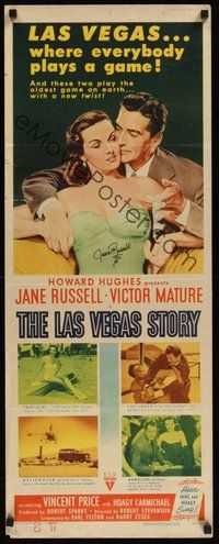 7j122 LAS VEGAS STORY signed insert '52 by Jane Russell, art of Victor Mature giving her jewelry!