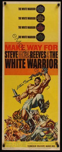 7j123 WHITE WARRIOR signed insert '61 by Steve Reeves, cool art of him chained by Gustav Rehberger!
