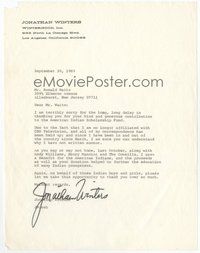7j186 JONATHAN WINTERS signed letter '69 thanking Ron Waite for giving to his Indian charity!