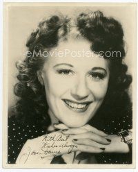 7j162 JOAN DAVIS signed deluxe 8x10 still '40s smiling head & shoulders portrait with hands clasped