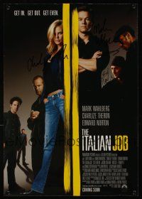7j131 ITALIAN JOB signed mini poster '03 by Mark Wahlberg, Charlize Theron AND Edward Norton!