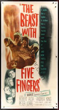 7k004 BEAST WITH FIVE FINGERS linen 3sh '47 Peter Lorre, the hand that crawls like a spider!