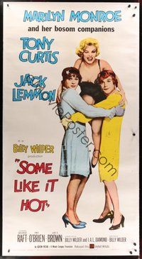 7k001 SOME LIKE IT HOT linen 3sh '59 sexy Marilyn Monroe with Tony Curtis & Jack Lemmon in drag!