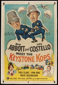 7k158 ABBOTT & COSTELLO MEET THE KEYSTONE KOPS linen 1sh '55 Bud & Lou in the movies' maddest days!