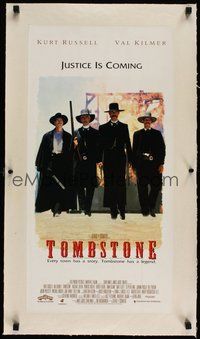 7k087 TOMBSTONE linen Aust daybill '94 Kurt Russell as Wyatt Earp, Val Kilmer as Doc Holliday!