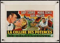 7k133 HANGING TREE linen Belgian '59 different art of Gary Cooper, Maria Schell & Karl Malden!