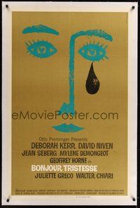 7k176 BONJOUR TRISTESSE linen 1sh '58 directed by Otto Preminger, great Saul Bass artwork!