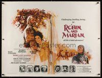 7k117 ROBIN & MARIAN linen British quad '76 art of Sean Connery & Audrey Hepburn by Drew Struzan!