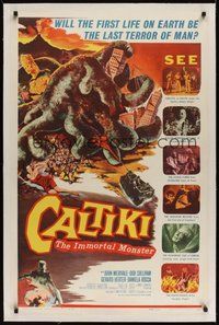 7k181 CALTIKI THE IMMORTAL MONSTER linen 1sh '60 Caltiki-il monstro immortale, cool art of creature!