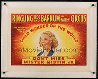 7k054 RINGLING BROS & BARNUM & BAILEY CIRCUS linen circus poster '53 child wonder of the world!
