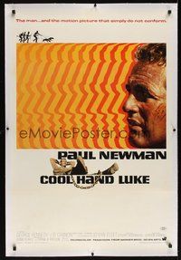 7k192 COOL HAND LUKE linen 1sh '67 Paul Newman prison escape classic, cool art by James Bama!